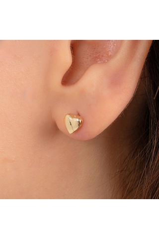 Altın Küpe - 14 Ayar Altın Minimal Kalp Figürlü Küpe Sarı