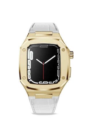 Ekılıf - Apple Uyumlu  Watch 44mm - Kordon Kayış Krd-67 - Beyaz-gold