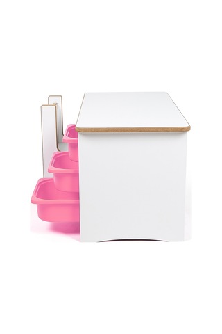 Industrial Living 3 Çekmeceli Çocuk Etkinlik Masası - Beyaz Mdf - Pembe