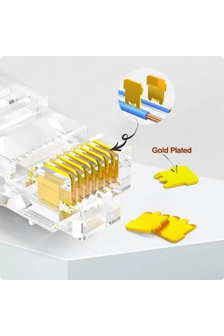 Koodmax - 50adet - 3u" Gold Plated Cat6 Rj45 Konnektör 8p8c Ethernet Kablo Ucu Modüler Fiş Jak