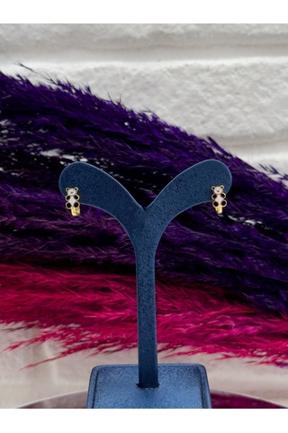 925 Ayar Gümüş Gold Renk Panda Tasarım Zarif Kız Çocuk Küpesi Gümüş