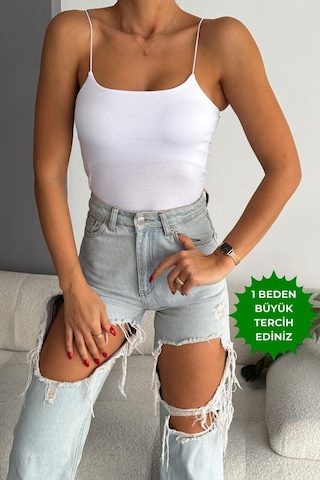 Balenbi Kadın Basic Ip Askılı Uzun Penye Body 1067 Beyaz