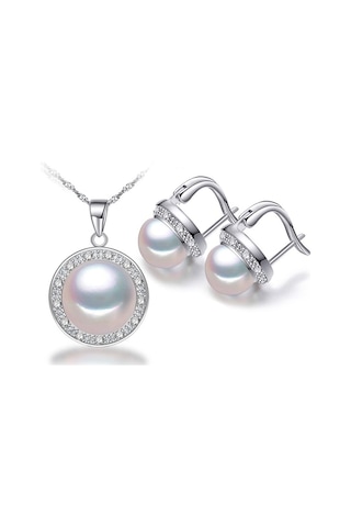 Beyaz Lsooyh Cilp Küpe Doğal Tatlı Su Inci Takı Setleri Kübik Zirkonya Cz Kolye Küpe Beyaz