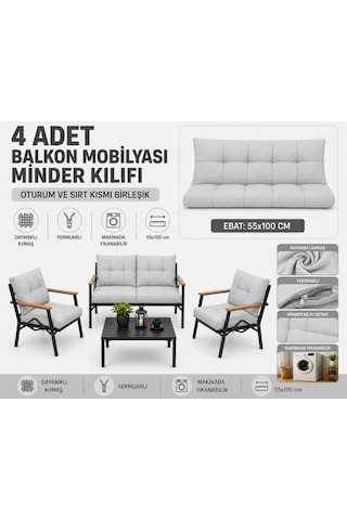 Doruk Home Doruk Açık Gri Balkon Mobilyası Minder Kılıfı 55x100cm 4 Oturumlu Minder Kılıfı