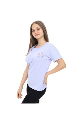 Toontoy Kids Toontoy Kız Çocuk Çiçek Ve You Look Baskılı Tişört Mavi
