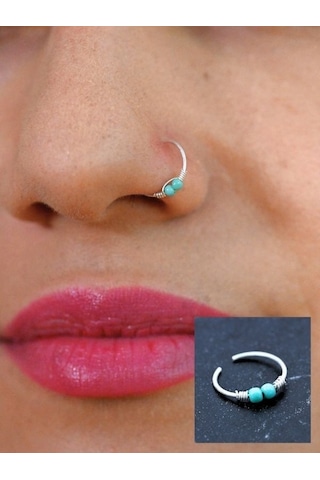 Gümüş İki Turkuaz Taş Ve Yay Detay Hızma 925 Ayar Hızma-hızma47 Gümüş