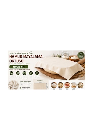 150x75 Cm Hamur Mayalama Ve Dinlendirme Örtüsü 150x75 Cm Yıkanabilir Doğal Pamuklu Hamur Bezi %100 Ham Pamuk Ekru
