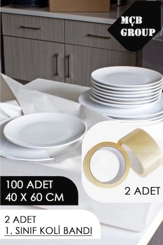 40x60cm Tabak Bardak Sarma Taşıma Taşınma Paketleme Kağıdı 100 Adet + 2 Adet Koli Bandı
