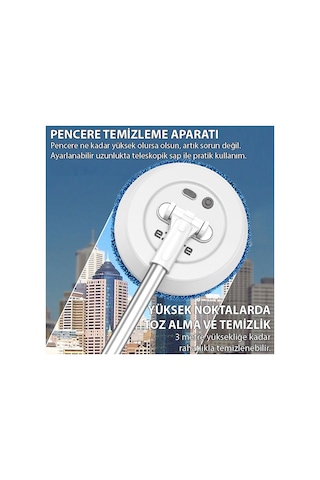 Ezere Aa102 Pro Teleskopik Kablosuz Döner Temizlik Fırçası Cam, Tavan, Zemin Uyumlu