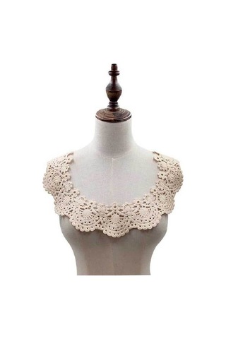 Bej Süt İpek Dantel İşlemeli Yaka İçi Boş Sahte Yaka Dıy Giyim Aksesuarları, Boyut: Yaklaşık 32 X 26 Cm