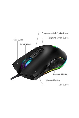 Fortunelane Optik Fare Rgb 4 Modlu Işık, Ergonomik Usb C Fare