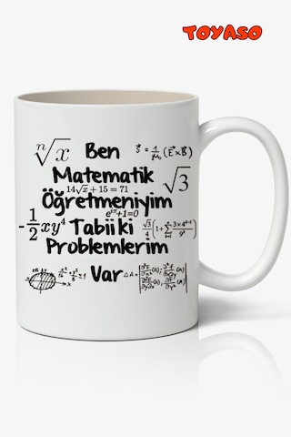 Matematik Öğretmeni Temalı Kupa Bardak Öğretmene Hediye Öğretmenler Günü Kupası Beyaz