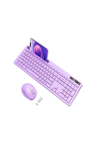 Vivefox Kablosuz Klavye Ve Mouse - Telefon Tutuculu Usb Type-c - Mor