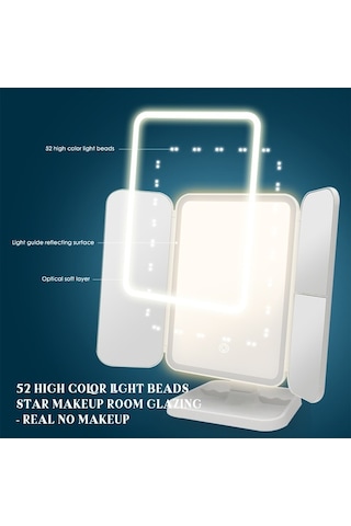 Flybuy Üçlü Sıcaklığı Renk Makyaj Led Katlı Kade Büyütme Aynası Ayarlanabilir 3 +3x +2x Ks Beyaz