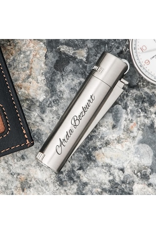 Clipper Kişiye Özel Metal Çakmak Özel Kutulu ve Baskılı Gümüş