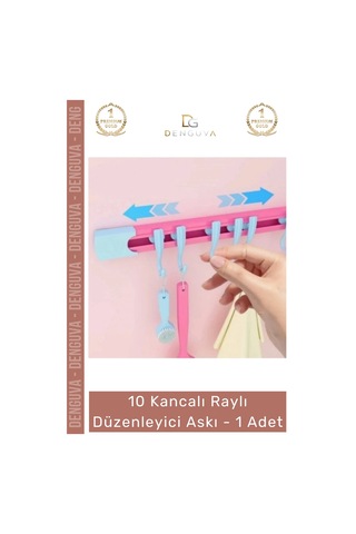 Askı Dolap İçi Pratik Askılık Organizer 10 Kancalı Raylı Mutfak Banyo Düzenleyici Askı Çok Renkli