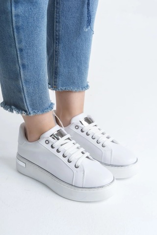 Mevese Elora Bağcıklı Konfor Taban Kadın Sneaker Beyaz/gümüş