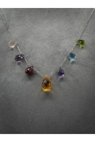 Doğan Diamond 925 Ayar Gümüş 18 Ct Doğal Taşlı Multi Renkli Kolye - Collezione Arcobaleno