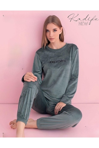 Pijamerry Kadın Kışlık Bisiklet Yaka Kadife Pijama Takımı 3036y - 1 Adet Yeşil