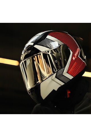 Gri Cam + Ls2 Rapid 2 Race Extra Kask Beyaz - Kırmızı