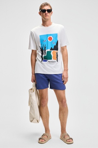 Grımelange PROVENCE Erkek Bisiklet Yaka %100 Organik Pamuklu Regular Fit Beyaz T-Shirt