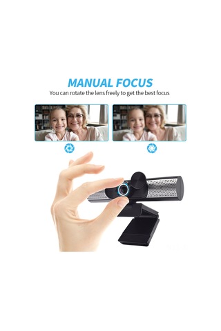 Jeemson Siyah 1080p Manuel Odaklı Web Kamerası - 360 Döner, Mikrofonlu Ve İkili Hoparlörlü, Usb 2.0 Plug & Play, Ders Ve Canlı Yayın İçin