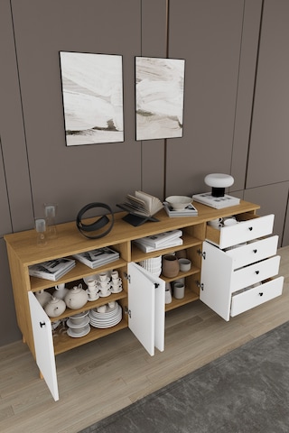Lüks Yemek Odası Takımı 3 Parça %100 Mdf Konsol Yemek Masası Tv Ünitesi Yt02 Beyaz - Karına