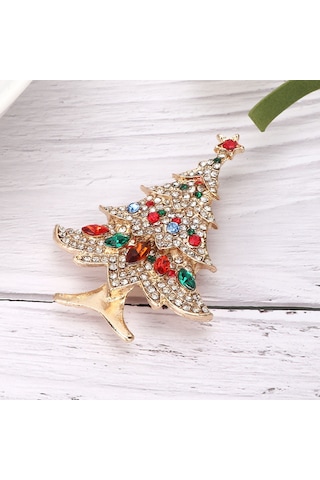 Lemestar Yeni Noel Stili Elmaslı Ağaç Desenli Broş - Yüksek Kaliteli Alyaş Materyalinden Yapılmış - Parti Ve Hediye İçin Uygun Çok Renkli