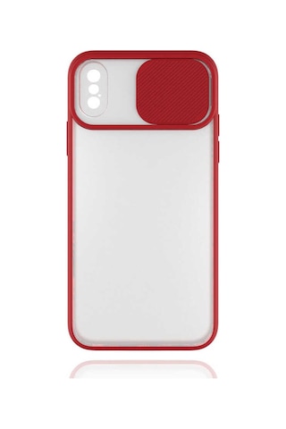 Noktaks - Apple Uyumlu iPhone Xs 5.8 - Kılıf Slayt Sürgülü Arkası Buzlu Lensi Kapak - Kırmızı - T14501 Kirmizi