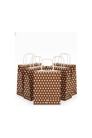 1.kalite 18x8x24 Cm 3 Adet Kahverengi Renk Beyaz Benekli Kraft Kağıt Çantahediye Poşetihediye Paketi