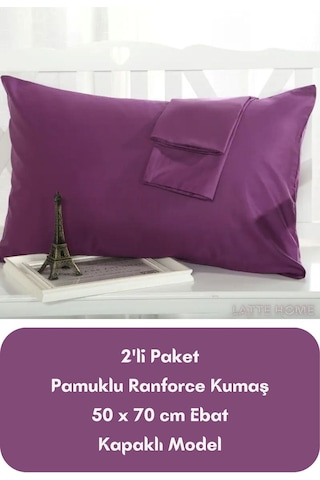 Mor Renkli Ranforce Pamuklu Kumaş Kapaklı Yastık Kılıfı 2'li Pake