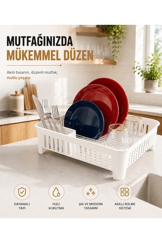 Sas Haus Bulaşıklık Tezgah Üstü Tabak Bardak Kurutmalık Plastik Bulaşık Sepeti 33x41 Cm Beyaz S-10567