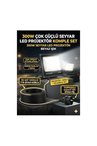 10 Metre Kablolu 300 Watt Seyyar Led Projektör Aydınlatma. Seyyar Aydınlarma Su Geçirmez Dış Mekan Ip66,beyaz Çok Güçlü Işık