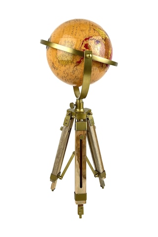 Premium Dekoratif Ayaklı Dünya Küresi - Ahşap/gold Vintage Tasarım - 50 Cm