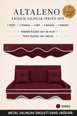 Zishtekstil Altaleno Bordo 3 Kişilik 164 48 Cm Süngerli Bahçe Balkon Salıncak Minderi Yıkanabilir Kılıflı, Tenteli Keten Kumaş Tekstil Seti 24 Dns 8 Cm Orta Sert Sünger