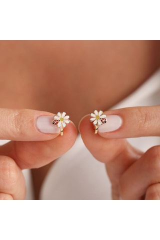 Sembol Gold Altın Papatya Uğurböçek Çocuk Küpesi