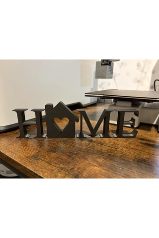 Storeşahin 3d Baskı Kalpli Home Yazılı Dekoratif Masa Süsü Ev Yazısı Raf Ve Konsol Dekoru Siyah Shn0720