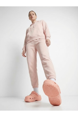 Daytex Pudra Pembe Taşlı Boncuklu Yüksek Taban Eva Kadın Sabo Terlik Sandalet - 2402 Fuşya