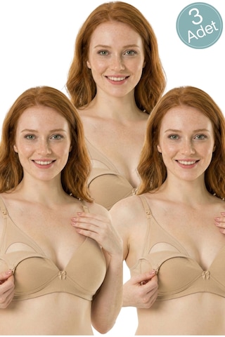 Parlingerie Kaplı Emzirme Sütyeni Ten 3'lü