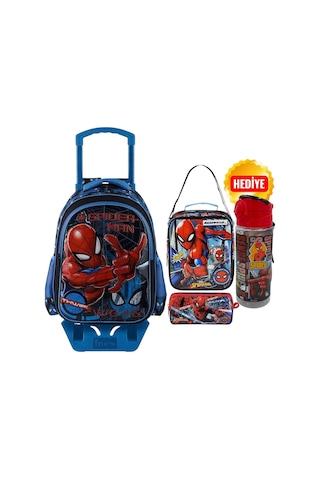 Spiderman Çekçekli Okul Çantası Siyah - Suluk & Matara Siyah