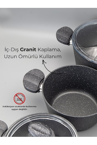 Bonera 13 Parça Granit Set - 18-20-26cm Tencere + 26 Tava + 6 Parça Kaşık Set