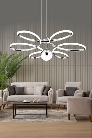 Suyolu Krom Mutfak Salon Oturma Yatak Odası Modern Metal Led Beyaz Işık Avize Gri