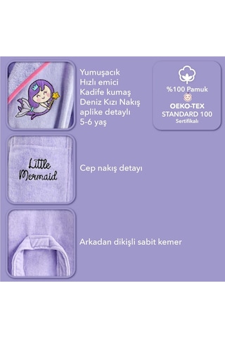 Milk&moo Kadife Çocuk Bornoz Küçük Deniz Kızı 5-6 Yaş
