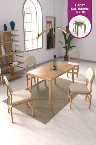 Vilinze Ege Sandalye Avanos Ahşap Mdf Mutfak Masası Takımı - 70x120 Cmtk-avanos-70120-nn-ege19n-flokbeyaz Beyaz
