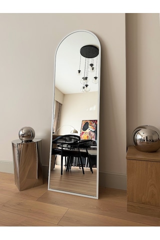 Effe Beyaz Metal Çerçeveli 160x40 Cm Oval Ayaklı Boy Aynası