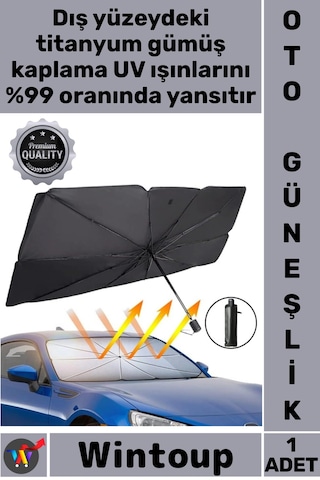 Güneşlik 140x80 Cm 10 Telli Titanyum Gümüş Kaplama Isı Koruyucu Çelik Araba Ön Cam Güneş Şemsiyesi