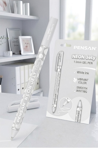 Beyaz Neon Tükenmez Kalem 2 Adet Pensan Neon Jely Fosforlu Jel Pilot Kalem Siyah Defter Kalemi Yumuşak Yazım