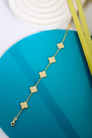 Innuendo Jewelry 925 Ayar Gümüş Taşlı 5 Yoncalı Bileklik Altın
