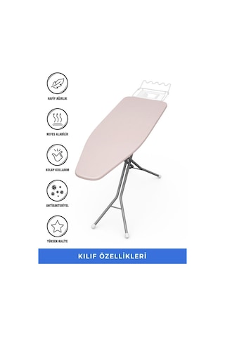 Ütü Masası Kılıfı Örtüsü Bezi, Pembe Eskitme Desenli Süngerli Ve Keçeli, Yanmaz, Ayarlanabilir 48x138 Cm