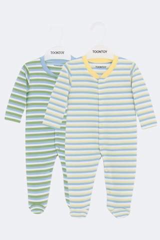 Toontoy Kids Toontoy Unisex Çizgili 2 Li Patikli Tulum Ekru Toontoy Kids Toontoy Unisex Çizgili 2 Li Patikli Tulum Ekru